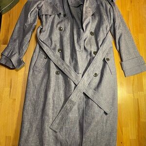 Banana Republic Factory Gray Trench Coat with Wide Lapel and Belt